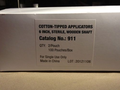 Sterile Cotton-Tipped Applicators, 6&#034;, Wooden Shaft - 2/Pouch, 100 Pouches/Box