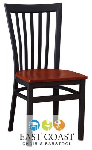 New Gladiator Full Vertical Back Metal Dining Chair with Cherry Wood Seat