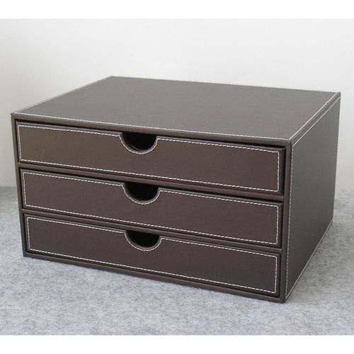 3-layer leather desktop cabinet file/document holder organizer drawer Brown A124