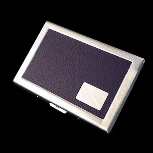 HIGH QUALITY PURPLE LEATHEROID STAINLESS STEEL BUSINESS CREDIT CARD HOLDER CASE