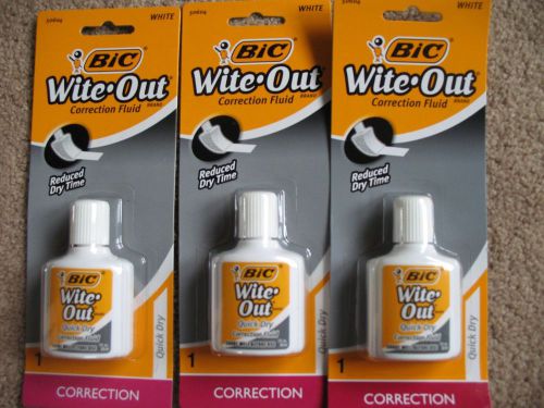 (3) Bic Wite Out Quick Dry Correction Fluid