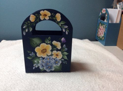 YELLOW ROSES AND BLUE HYDRANGEAS  PAPER DESK CADDY GIFT BOX  - WOOD FAVOR BOX