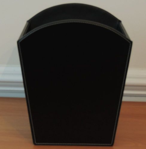 Classic Black Leather Square Office Trash Can, Office Waste Paper - NEW