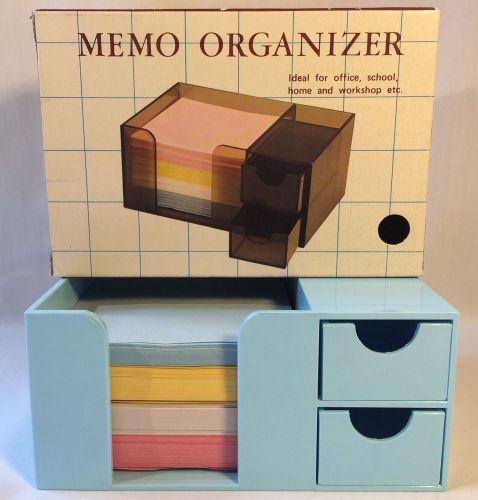 Vtg 1984 Desk Memo Organizer Baby Blue Pens Paper Clips Paper Storage