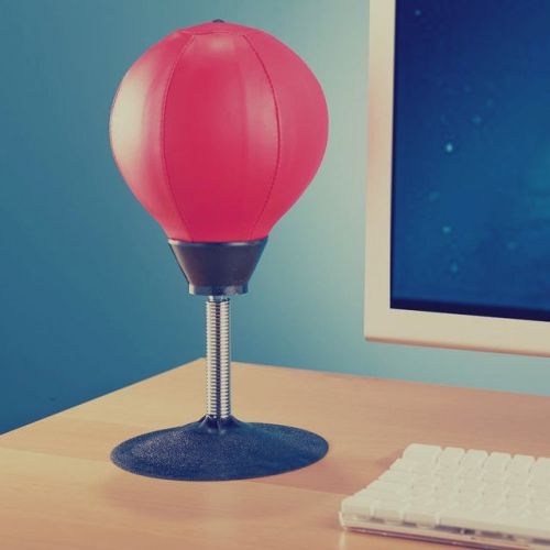 Cool desktop work stress relief inflatable punching bag attaches to wood &amp; metal for sale