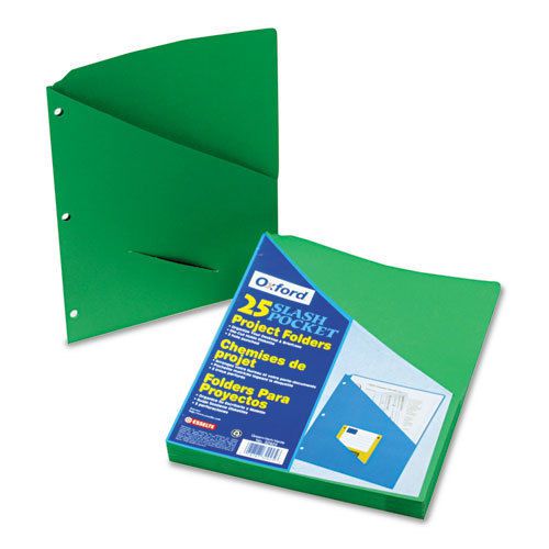 Essentials slash pocket project folders, 3 holes, letter, green, 25/pack for sale