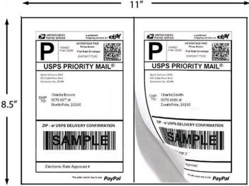 Premium half sheet self white adhesive shipping labels 8.5 x 5.5&#034;    200 pk for sale
