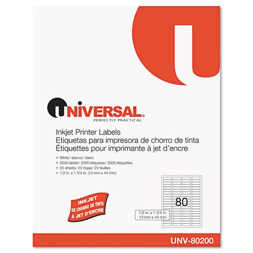 Universal Inkjet Printer Labels 1/2x1-3/4 White 2000 per Pack