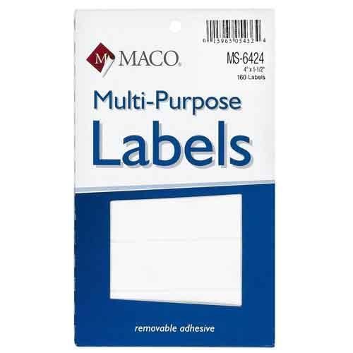Chartpak Labels White Removable 4&#039;&#039; x 1-1/2&#039;&#039; 160 Count