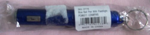 NIP Flash LED Light Pen Ball Point.Blue Barrel 3 3/4&#034; plus attachment ring