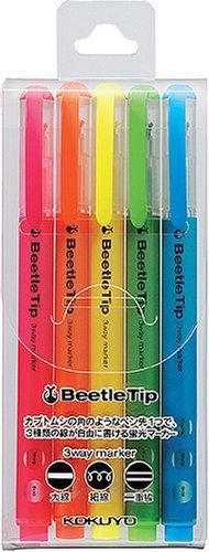 Kokuyo Beetle Tip 3way Highlighter Pen - 5 Color Set