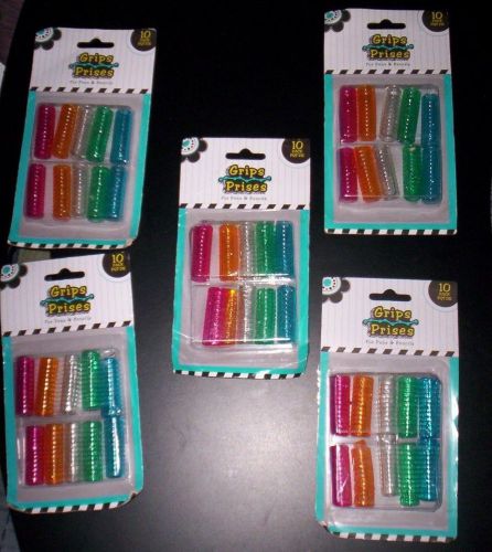 50 Pen &amp; Pencil Spiral Gel Grips -10 per Pack~Assorted Colors~