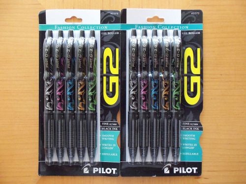 10  G2 Pilot Gel Ink Black Fine Point (0.7) Rolling Ball Pens FASHION COLLECTION