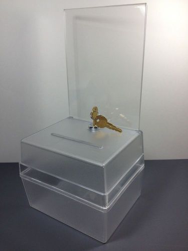 Frosted Acrylic 6&#034; wide Small Clear Donation Box with cam-lock &amp; FREE SHIPPING