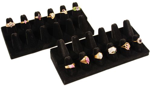 2 Black Velvet 2 Tier 12 Finger Ring Jewelry Display