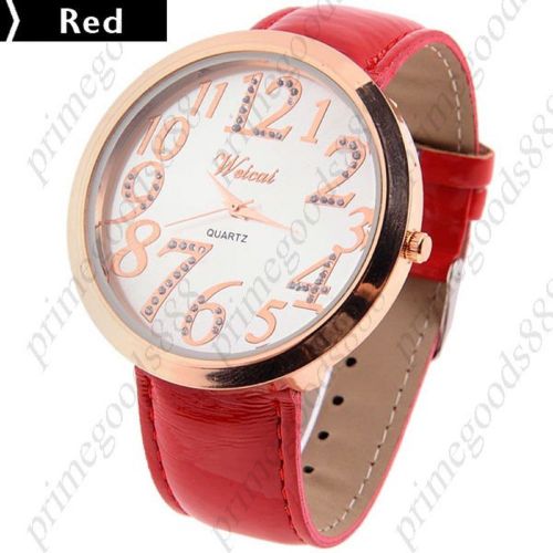 PU Leather Strap Quartz Wrist Wristwatch Free Shipping Women&#039;s Red