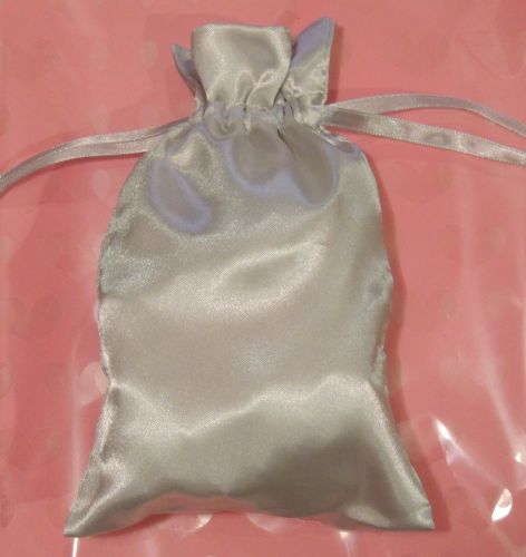 10 Satin Drawstring Pouches 5&#034;x 8&#034; SILVER Jewelry Bags