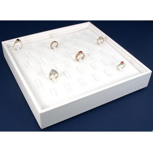 39 Clip White Faux Leather Ring Display Tray