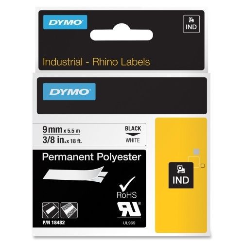 Rhino Permanent Poly Industrial Label Tape Cassette, 3/8in x 18ft, White
