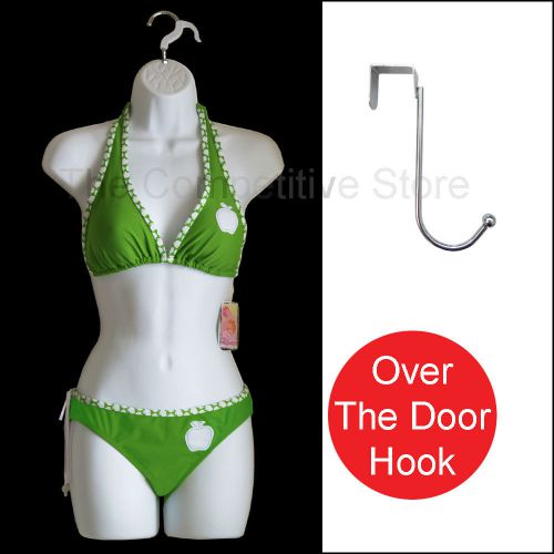 White female dress mannequin form for s-m sizes + chrome over the door hook for sale