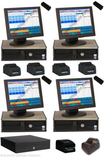 New 4 stn delivery touchscreen pos system w credit card software &amp; barcode print for sale