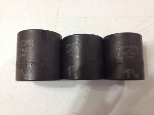 Lot of 3 Armstrong 1/2 inch  Drive 6pt.Impact Sockets