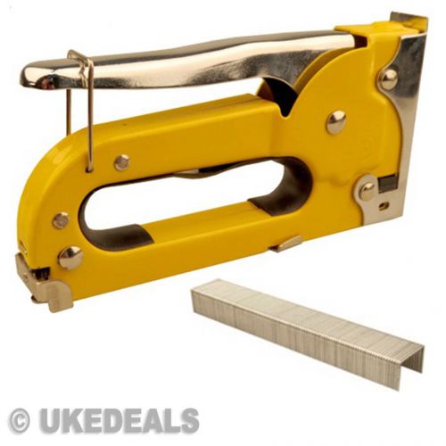 Heavy duty upholstery tacker stapler steel staple gun + 100 free staples yellow for sale