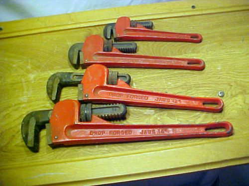 Four (4) Pipe Wrenches-8,10,12 &amp; 14&#034; exc. shape!