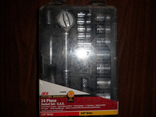 ACE 24 Piece SAE Socket Set 2108942 with 3/8&#034; drive ratchet and bit driver. New