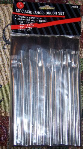 12 PC. ACID (SHOP) BRUSH SET  6 IN. LONG  ASSORTED SIZES NEW IN THE PACKAGE
