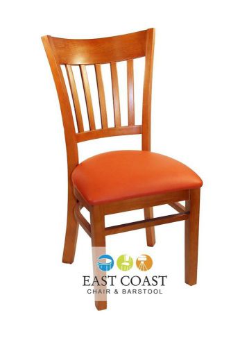 New Gladiator Cherry Vertical Back Wooden Restaurant Chair w/ Orange Vinyl Seat
