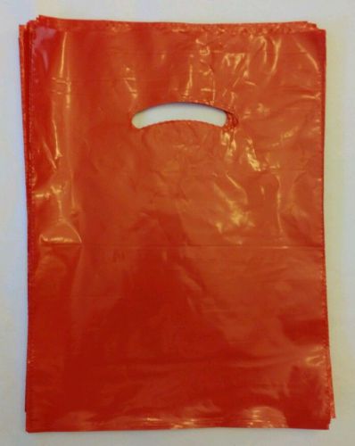 50 pcs 9 x12 plastic merchandise bags flat super gloss red handles premium qlty for sale