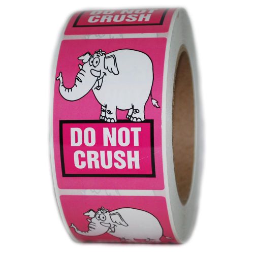 Glossy Pink Elephant &#034;Do Not Crush&#034; Labels Stickers - 3&#034; by 2&#034; - 500 ct Roll