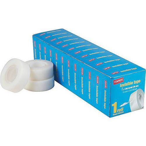 Staples Invisible Tape, 1&#034; Core, Clear, 3/4&#034; x 1,296&#034;, 12/Pk