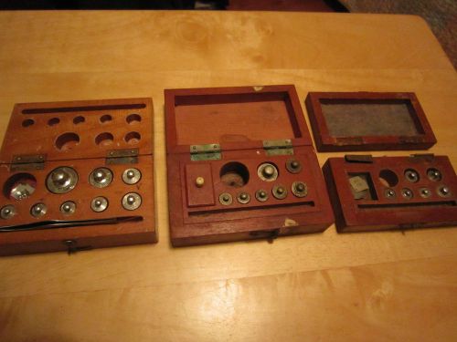 3 Antique Japanese Gram Weight Sets W/ Wooden Holders