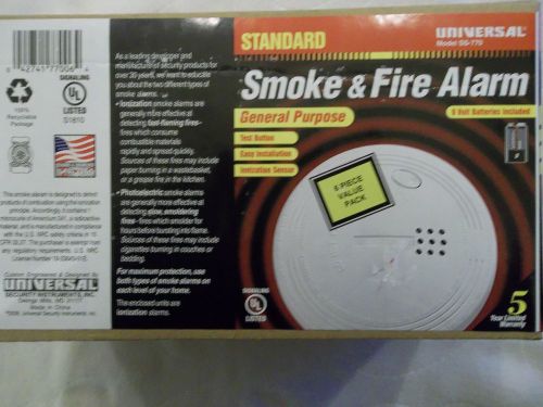 (6 )Universal Standard Smoke and Fire Alarm 6 Pack Batteries Included