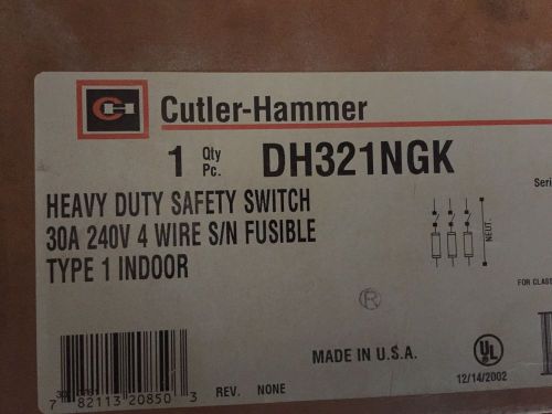 New cutler hammer dh321ngk 30a heavy duty safety switch in box free ship for sale