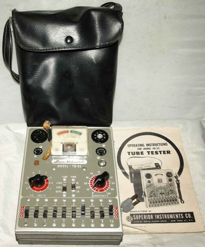 Vintage Superior  Vacuum Tube Tester Md: TD-55 W/ Manual, 2 Tube Charts &amp; Case