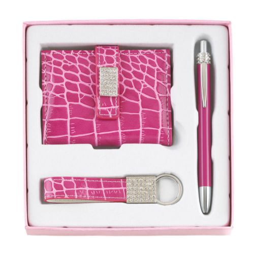*15644 Glamorous Pink Executive Business Card Holder Pen Keyring Set