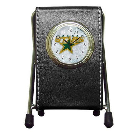 Custom Dallas Stars Leather Pen Holder Desk Clock (2 in 1) Free Shipping