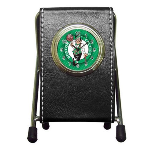Custom Boston Celtics Leather Pen Holder Desk Clock (2 in 1) Free Shipping