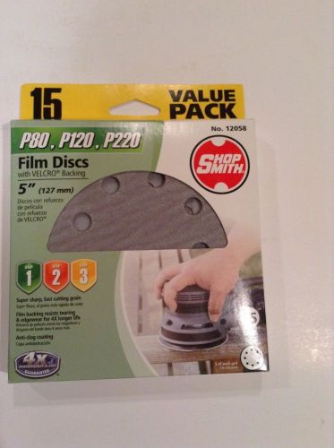 Shop Smith 5&#034; Film Sanding Discs 15 pk 80 120 220 grit Velcro 8 Hole Hook&amp;Loop
