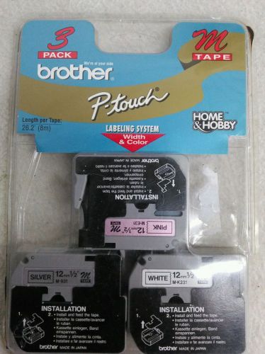 Brother M Series P-touch Labeler Tape Cartridges, 3-Color Multi-Pack