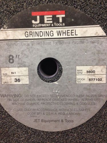 New JET GRINDING WHEEL 8&#034; x 1&#034; 36 GRIT 3600 RPM No. 577102 Grinder Wheel