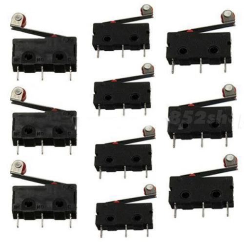 10pcs KW12-3 Micro Roller Lever Arm Normally Open Close Limit Switch Black SHPT