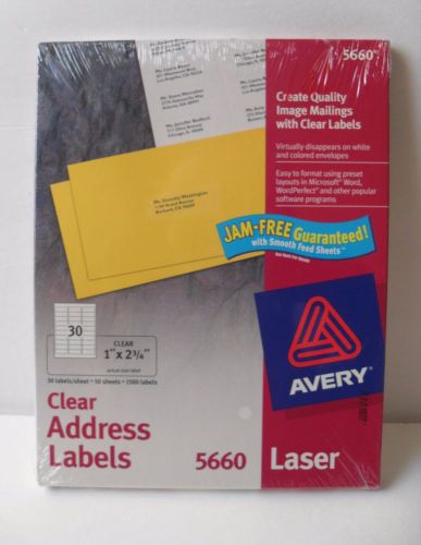 Avery 5660 Clear Laser Address Labels 1X 2 5/8&#034; 1500PK