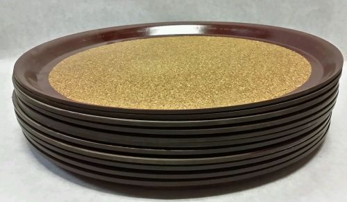 Vollrath round reddish-brown cork-lined laminated 11&#034; serving tray - lot of 11 for sale