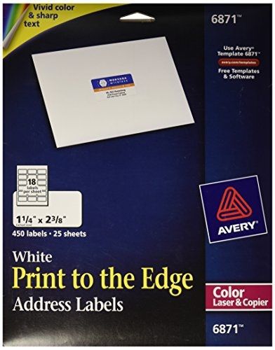Avery White Laser Labels for Color Printing, 1-1/4&#034; x 2-3/8 Label, 450 per Pack