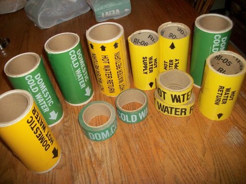 LARGE LOT OF WATER PIPE MARKER ADHESIVE HOT COLD WATER USED ROLLS