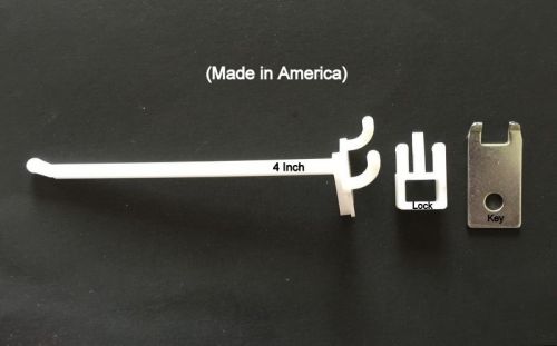 (250 pack) 4 inch locking white plastic peg hooks fit 1/8-1/4 pegboard 12 keys for sale
